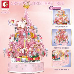 Blokkeert Sembo Block Christmas Music Box met licht roze boom Anime Model Building Kit Stranger Things Gifts Kids Toys 221209