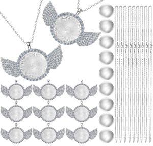 Pendant Necklaces Rhinestone Wing Bezel Trays And Glass Cabochons Lobster Cla amXDM6291623