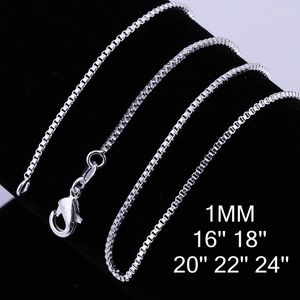 Chains 40cm-60cm Thin Real 925 Sterling Silver 1MM Slim Box Chain Necklace Women Girl Children 16-24inch Jewelry Kolye Collares Collier
