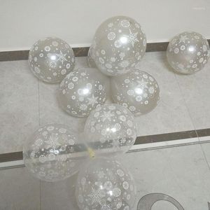 Decorazione per feste Palloncino natalizio da 12 pollici Stampato fiocco di neve bianco Disposizione dorata trasparente