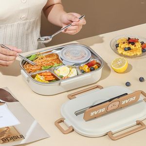 Servis uppsättningar 304 Bento -lådor i rostfritt stål med skedar eller pinnar köksbord för camping picknick