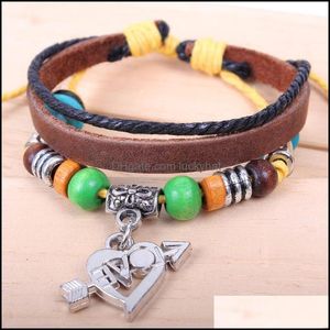 Charm Bracelets Infinity Wholesale Bronze Bracelet Leather Braided Snake Luckyhat Drop Delivery Jewelry Dh6Ek