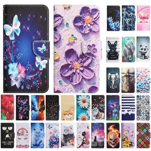 Läderplånboksfodral för Samsung S23 PLUS S22 Ultra S21 A14 A33 A53 A73 A13 5G A23E A04S Blomma fjärilstryck Cat Tiger Bow Cartoon Kortplatshållare Flippåsar Skydd