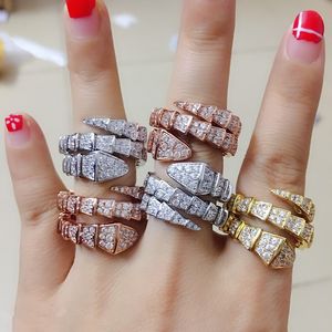 3 layer Fashion full stone Snake Rings For Women S925 sterling silver snake head finger ring famous brand Vintage Animal Jewelry