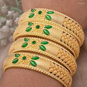 Bangle 4Pcs/set 24K Dubai Gold Color Bangles For Women Ethiopia Wedding Bangles&Bracelets Africa Saudi Arabia Jewelry Party Gift