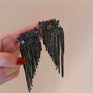 New Long Tassel Geometric Drop Earrings for Women Black Flowers Crystal Dangle Earrings Statement Jewelry