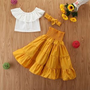 Roupas conjuntos de 3pcs verão crianças meninas roupas de menina moda fofa fora do ombro tops de abrevôs tutu tutu a-line Saias