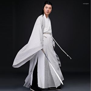 Ethnic Clothing Oriental Cosplay Po Studio Ancient China Costume Linen White Gray Paintings Color Clothes Men Cotton Sword Man Hanfu Outfit