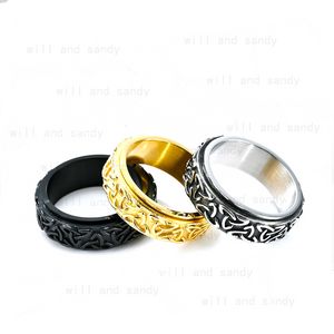 Retro Viking Triangular Knot Ring Band Stainless Steel Rotatable Rings Men Relieve Hip Hop Fashion Fine Jewelry
