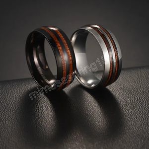 Zespół pierścieniowy podwójnego rzędu drewna ze stali nierdzewnej dla mężczyzn Kobiety moda moda biżuteria prezent