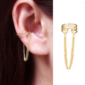 Orecchini con nappa Collegamento con nappa Orecchino con polsino dell'orecchio per le donne Trendy minimalista falso piercing cartilagine Colore oro Cerchio Gioielli di moda KAE282