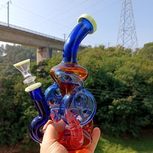 Swiss Double Percolator Water Bong Vattenpipor 14mm Kvinnlig Led Färgglad Oljebrännare Dab Rig med Glasskål