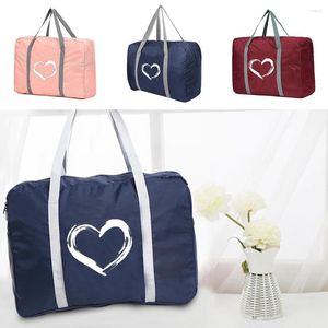 Duffel Bags Foldable Travel Women Portable Clothing Organizer Handbags Large Capacity Duffle Bag White Love Pattern Accessories