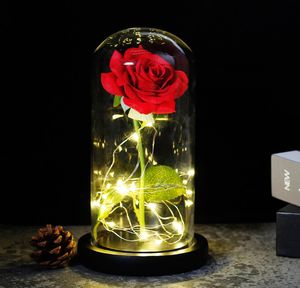 Valentine039S Day Prezent Beauty and Beast Flower Rose in Glass Dome Dekoracja lampy LED dla dziewczyny 8986572