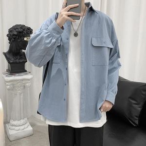 Camicie casual da uomo Camicia moda coreana vintage Camicetta a maniche lunghe da uomo Primavera estate Cargo Harajuku Button Dress Jacket Coat Top maschile
