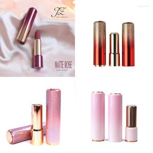 Aufbewahrungsflaschen, 10 Stück, rund, lila, rot, rosa, glitzernde Lippenstifthülsen, Pressfeder, Lipglasur, hochwertiges Goldröhren-Verpackungsmaterial