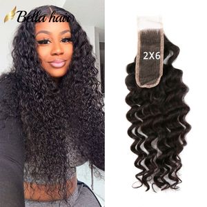 VENDITA 2x6 Chiusura in pizzo Onda del corpo Capelli umani Remy Chiusure in pizzo ondulato con BabyHair Parte libera Arricciatura dritta setosa Onde profonde