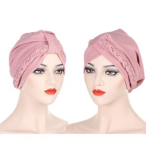 Muslimska kvinnor solid f￶rbunden knut dubbel fl￤t turban hatt cancer kemo m￶ssa m￶ssa huvudbonad headwrap head cover