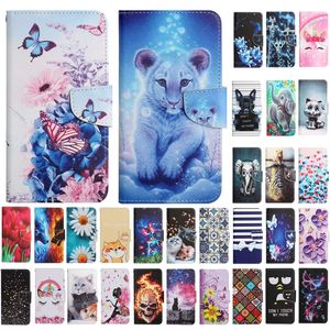 Flower Farterfly Leather Plånbok Fall för iPhone 14 Pro Max 13 Mini 12 11 XS XR 7 8 Tecknad tryck Cat Tiger Bow Dog Card -spårhållare Flip Cover Pouch