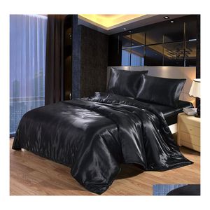 Bedding Sets Set 4 Pieces Luxury Satin Silk Queen King Size Bed Comforter Quilt Duvet Er Flat And Fitted Sheet Bedcloth Lj201127 Dro Dh9G8