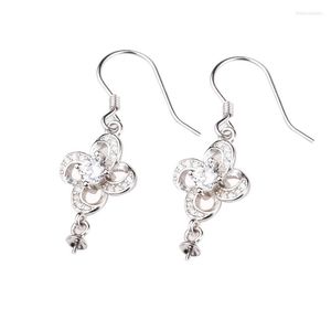 Dangle Earrings 925 Sterling Silver Drop For Women Flower 6-12mm Round Bead Or Pearl Semi Mount Hook Crystal Wholesale