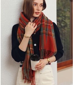 5st Winter Woman Wool Spinning Scarf Ladies Double-Faced Multicolored Gingham Checks Kerchief Man 70x180cm Scarves Female Shawlted Warm Fringe Neck