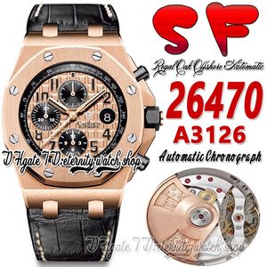 SF rsf26470 A3126 Chronograph Automatic Mens Watch 42mm Rose Gold Steel Case Champagne Textured Dial Leather Strap With Yellow line Super Edition eternity Watches on Sale