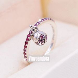 925 Sterling Silver Peach Blossom Flower Bud Ring med Pink CZ Fit Pandora Jewelry Engagement Wedding Lovers Fashion Ring for Women