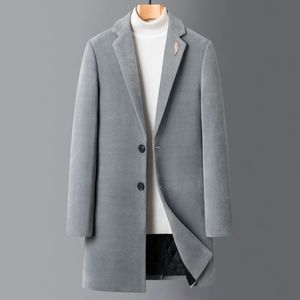 صوف الرجال يمزج الشتاء الطويل معطف واحد منفردة الرجال غير الرسميين من الصوف الصوف مزيج السترات العلامة التجارية ملابس العلامة التجارية