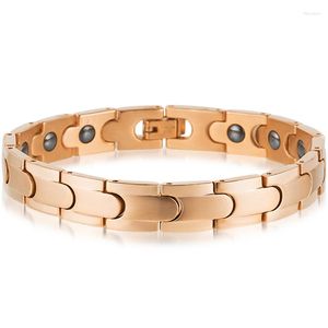 Link Bracelets Health Therapeutic Magnetic Bracelet Men Luxury Rose Gold Plated Titanium Stainless Steel For Women Length Adjustable