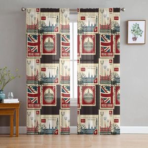 Gardin vintage London stämpel chiffon ren gardiner för vardagsrum sovrum hem dekoration fönster voile tyll draperier