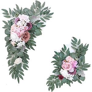 人工花の盗品結婚式の装飾blosmonフローラルスワグ2の2つの結婚式のウェルカムサインフローラルデルコダスティバラッシュシルクフラワースワッグアレンジメント装飾