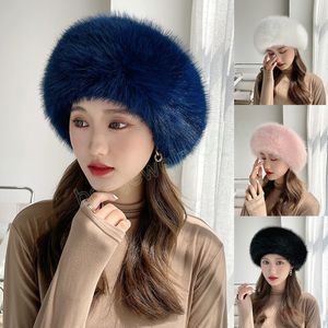 Vinter plysch faux p￤ls beanie hatt kvinnor flicka ￶ronmuffs mode varm m￶ssa basker p￤ls utomhus vindt￤t tjock hatt