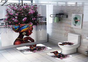 Afrikalı Amerikalı Kadın Mat Duş Perde Banyo Halı Setleri Banyo Halı Tuvalet Mat Seti Kaymaz Ev Tuvalet Zemin4156397
