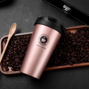 Fast ship 500ml Coffee Mug 17 colors Travel Mugs With handle lid Water Cup Double Wall Stainless Steel tumblers Beer Glass Ice Tea Vacuum Insulated Water Bottle