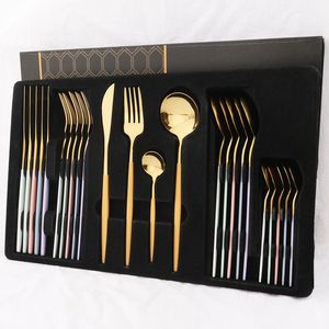 Dinnerware Sets 24Pcs Stainless Steel Mix Gold Cutlery Dinner Knife Fork Coffee Spoon Tableware Kitchen Silverware 221208