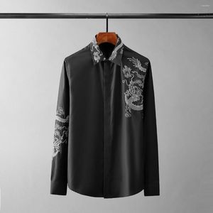 Men's Casual Shirts Minglu Cotton Mens Dress Luxury Long Sleeve Chinese Style Embroidery Slim Fit Party Male Plus Size 4XL