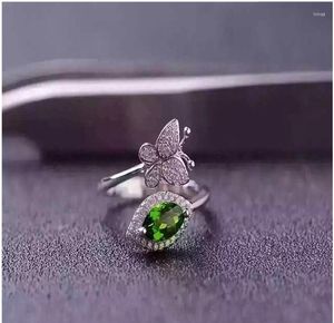 Küme halkaları doğal diopside halka yeşil 925 Sterling Gümüş İnce Mücevher Erkekler veya Kadınlar için 4 8mm