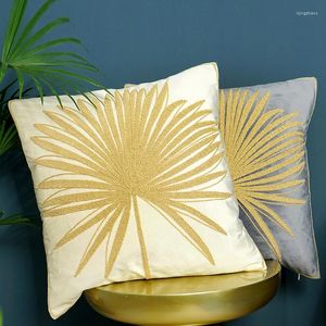 Pillow American Velvet Thread Embroidered Plant Leaf Decorative Throw Pillows Square Geometry Sofa S Car Seat