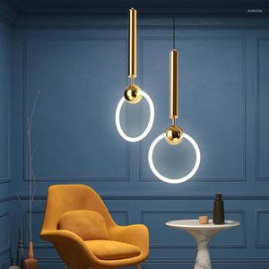 Pendant Lamps Bedside Small Droplight Nordic Creative Golden Toroidal Personalized Restaurant Rotating Staircase Long Chandelier