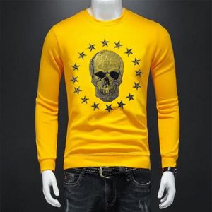 Men's Sweatshirts Diamond Personality Skull Street Pullover Handsome Fleece Warm Man Hoodies New Style Winter Male Multi-Color Clothing M-4XL