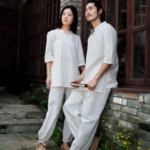 Этническая одежда Азиатская 4 сезона белый серый пурпурный хлопковой льняные йоги костюмы, играющие в медитацию на костюме Тай Чи Кунгфу для мужчин и женщин