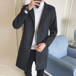 Men's Wool Blends M5XL Plus Size Korean Style Men Tweed Coat Knee Length Autumn Winter Streetwear Blend Wool Trench Peacoat Fashion XXXXXL 221208