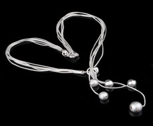 Moda elegante colar de damas 925 pingente de bola pequena de colar de moto de barragem de prata Long Chain Chain de prata