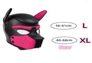 Feestmaskers xl codemerk verhogen groot formaat puppy cosplay padded rubber full head cood masker met oren voor mannen dames hondenrol pla1152715