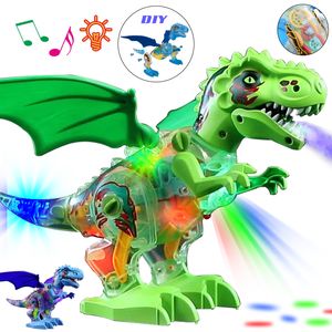 Electric/RC Animals Electric Spray Dinosaur Toy Dino Tyrannosaurus Rex Interactive Walking Music Sound Light Animal Diy Assemble Toys Children Gifts 221209