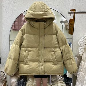 Piumino da donna Sezione corta da donna 2022 Versione coreana Cappotto allentato con cappuccio piccolo Pane ispessito Piuma d'anatra bianca Cappotto femminile