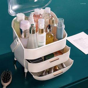 Jewelry Pouches Makeup Brush Cosmetic Organizer Storage Box Holder With Dust Free Cover Portable Handle Fully Open Waterproof Lid For T84A