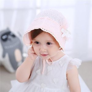 Hats koronkowy kwiat pusta czapka dziecięca Summer Cute Princess Girl Hat with Bow Solid Kolor Niemowlę Toddler Bucket Beach