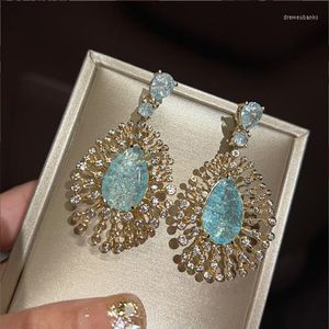 Dangle Earrings Women Cracked Crystal Broken Diamond Water Drop Women's Light Blue Temperament Luxury Design